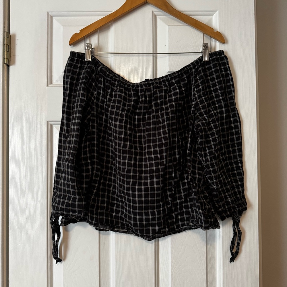 Madewell Off-the-Shoulder Windowpane Blouse - Size Large 0556